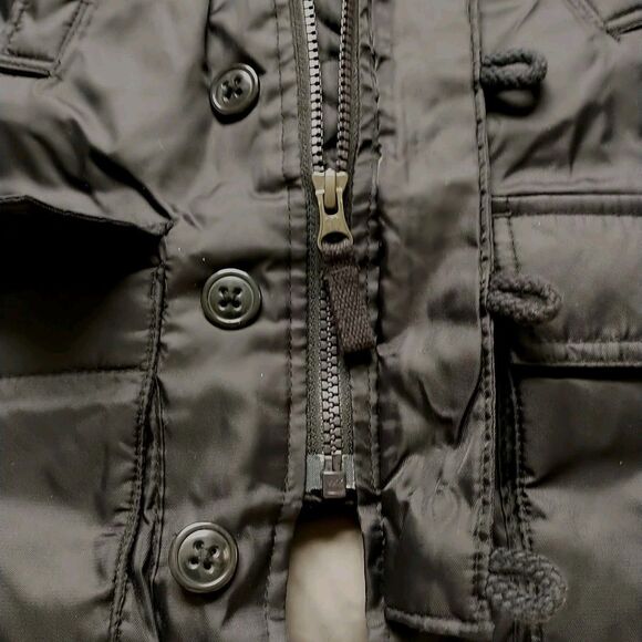 Baby Gap Parka Jacket Coat Toddler 3 Black Down Faux Fur Hooded Zip Buttons - Picture 4 of 11